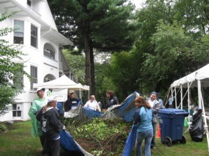 Volunteers clearing brush at Stepping Stones Shelter