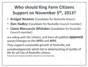 Illegal flyer distributed in King Farm in October 2013.