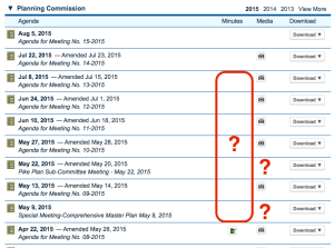 Rockville Planning Commission is missing minutes and video.