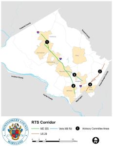 Bus Rapid Transit corridors for Montgomery County under consideration in 2016.