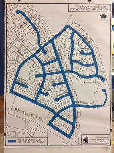 Map showing the streets and houses affected by the water main replacement project in 2017-18 in Rockville, Maryland.